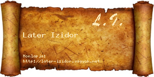 Later Izidor névjegykártya